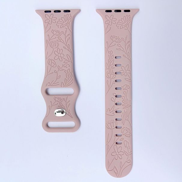 Il cinturino in silicone con bottone a farfalla a forma di stelo di campanula è adatto per Apple Watch e lo stampo per intaglio è in rilievo._voghion.com