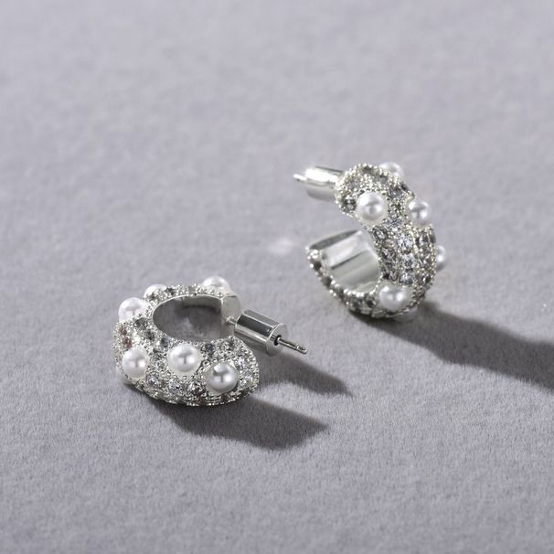 Eleganti orecchini a bottone con perle francesi e zirconi cubici, design geometrico vintage, orecchini con temperamento in argento sterling 925_voghion.com