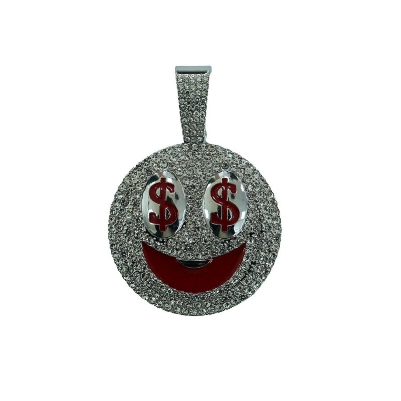Hip Hop New Product Full Diamond Smiling Face USD Alloy Pendant Personalized Men's Cuban Chain Rock Bounce Di Necklace_voghion.com