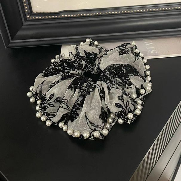 Copricapo di perle con fiori ricamati, fiocco di fiori, fascia per capelli con intestino crasso, corda per capelli di alta qualità, elastico per capelli femminile, accessori per capelli_voghion.com