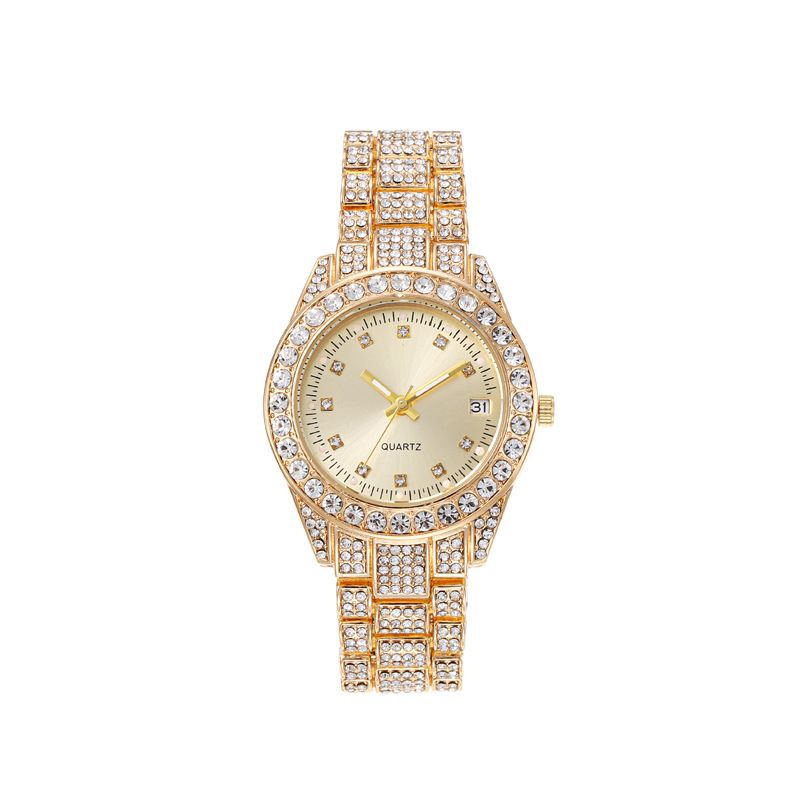 Men's And Women's Watches Casual Fashion Steel Band Set With Diamonds Full Of Diamond Light Luxury Couple Calendar Quartz Watch_voghion.com