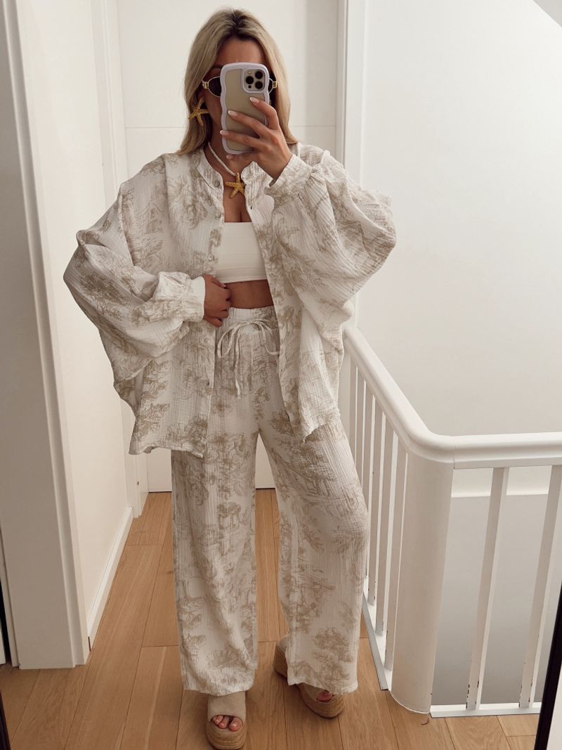 Women's Clothing Fashion Casual Printed Long Sleeved Shirt And Trousers Ladies Suit Two Piece Suit_voghion.com