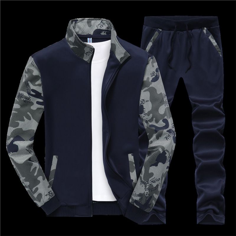 İlkbahar ve Sonbahar Erkek Trend Günlük Uzun Kollu Spor Giyim İki Parçalı Takım Wish_voghion.com