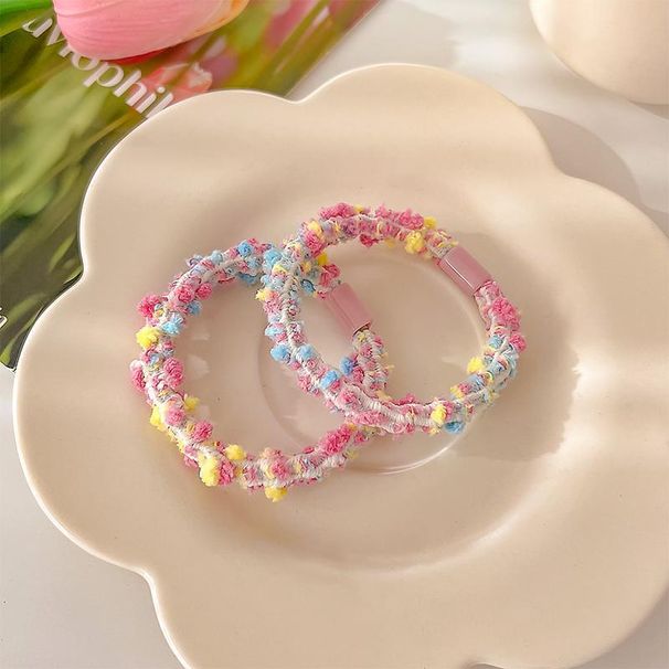 Anello per capelli in peluche a pois colorati, elastico per capelli da donna, elastico per capelli, corda per capelli, non danneggia i capelli, resistente, copricapo per bambini_voghion.com