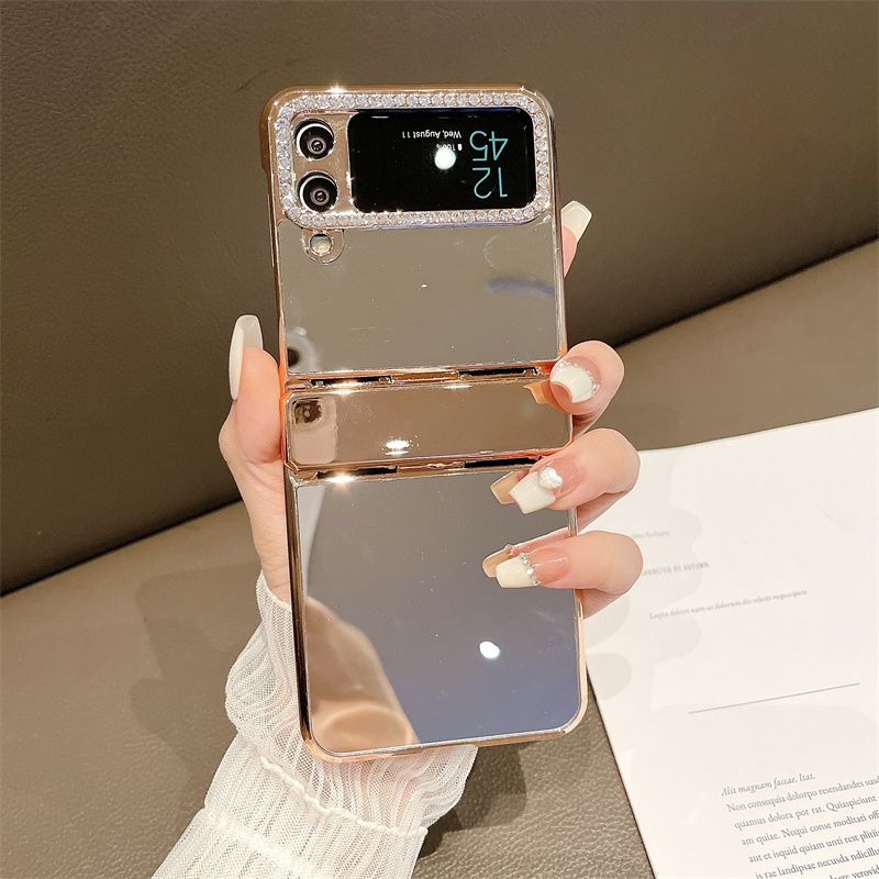 For Samsung Galaxy Z Flip 3 4 5 5G Flip4 Cute Mirror Diamond 3 in One Diamond Phone Case Cover_voghion.com