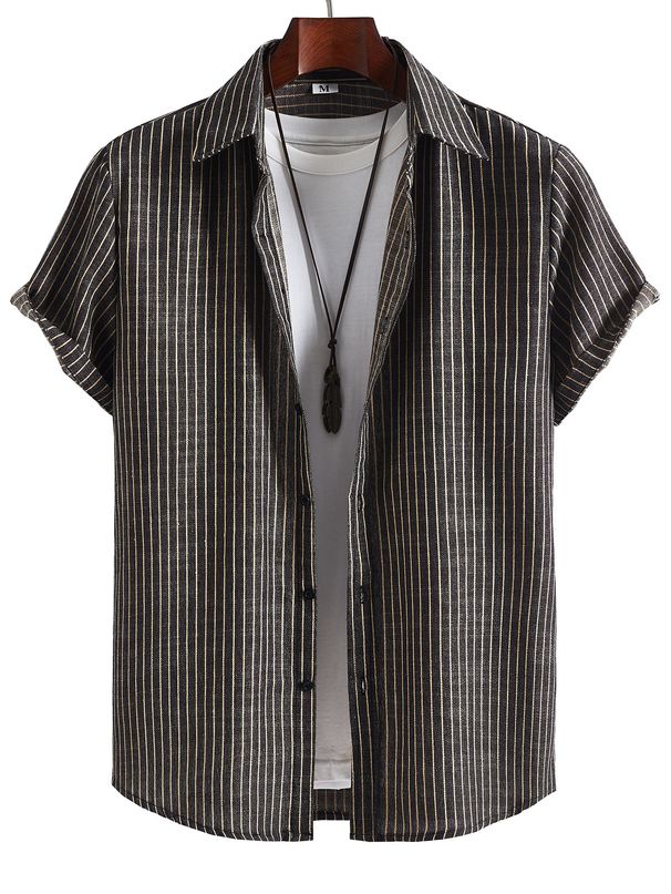 Casual Business Striped Shirt Men's Summer Short Sleeve Shirt_voghion.com
