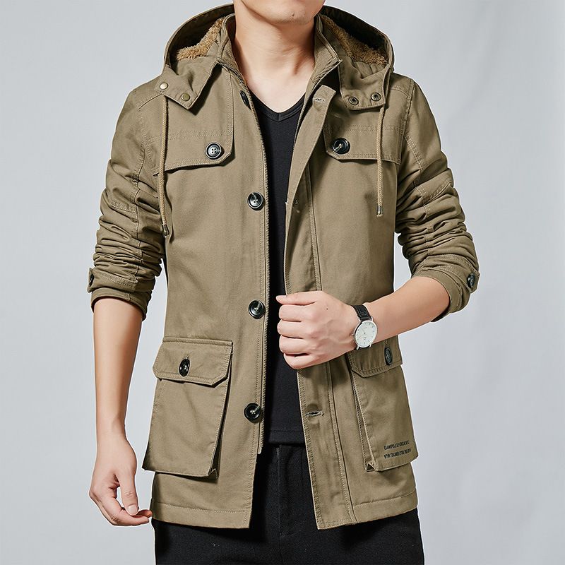 Direct supply of autumn and winter new version slim fit plus velvet thickened washed casual jacket youth medium and long windbreaker jacket for men_voghion.com