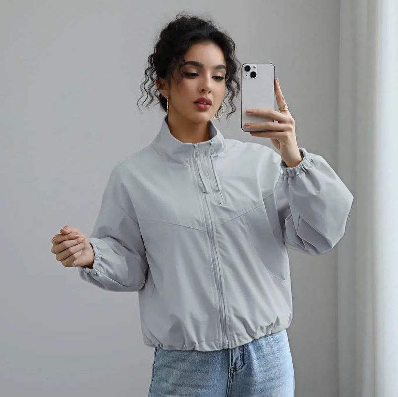 2025 Herbst neue Damenmode wasserdichte Jacke kurzen Stehkragen dünnen Mantel_voghion.com