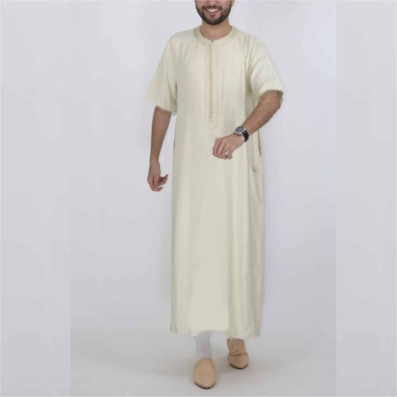 Roupas masculinas Roupas bordadas muçulmanas Robe masculino de uma peça_voghion.com