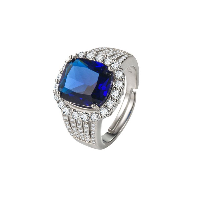 Anello da donna alla moda, con quattro griffe, zirconi e smeraldi, grande blu da 5 carati_voghion.com