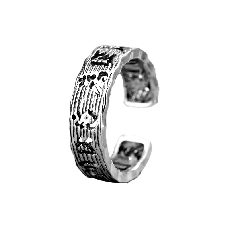 Sterling Venus Sier Vintage Distressed Hollow Mouth Lucky Ring_voghion.com