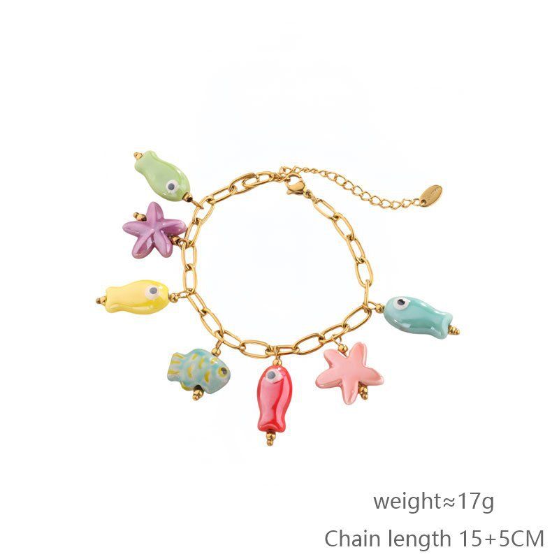 Collana con braccialetto multiaccessorio personalizzato fai da te con stelle marine dorate e pesci colorati, moda squisita dopamina_voghion.com