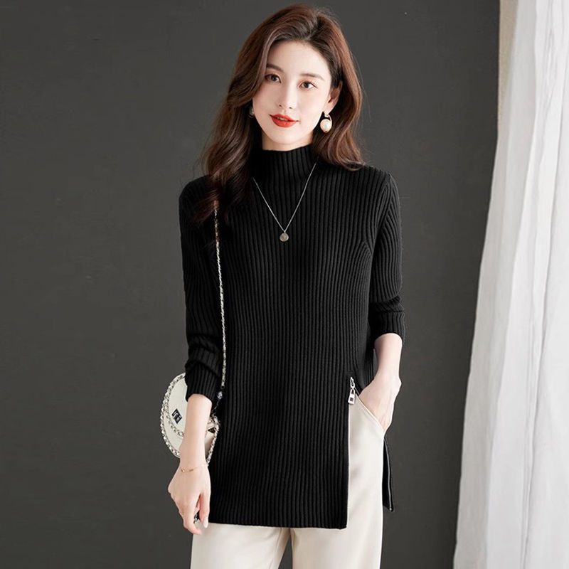 【Kasjmierfamilie】 Middellange tot lange herfsttrui met hoge hals en wollen basis voor dames, losse en dikke gebreide binnenlaag_voghion.com