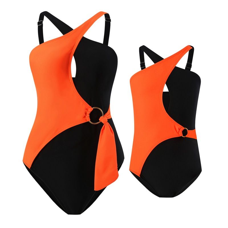Mother&Kids Eendeel Badekostüm Slim-Fit Sexy Faarfpassend Badekostüm Strandfamilljekostüm_voghion.com