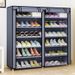 Metal Shoe Rack – Modern Double-Layer Shoe Organizer With Dust-Proof Design, Stackable & Expandable (Espresso/Charcoal/Dalmatian Color Options)_voghion.com
