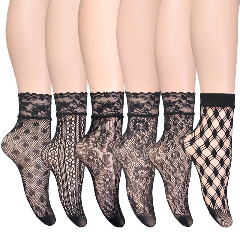 Zomersokken uitgehold sexy zwarte sokken Dames Europese en Amerikaanse kousen dunne jacquard visnet sokken samenvatting_voghion.com