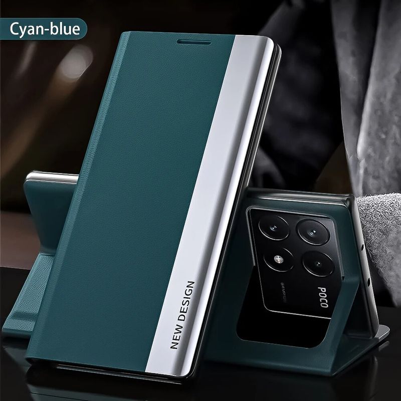 Leather Magnetic Plating Case X6 5G X5 X4 GT X3 NFC Coque For Poco F5 F4 F3 F2 M5S M4 M3 Pro Flip Stand Phone Cover_voghion.com