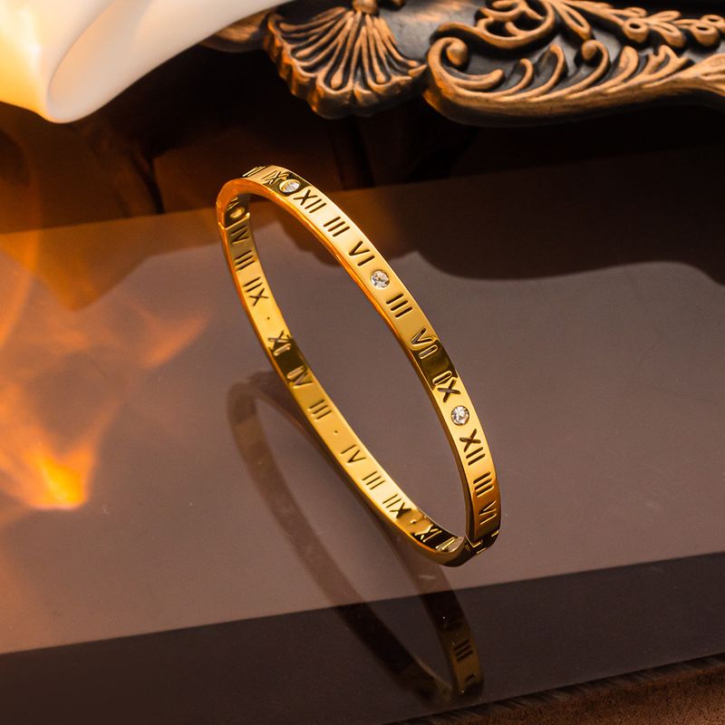 Titanium steel bracelet women's Roman numerals simple fashion wholesale personalized trendy bracelet men and women the same style couple bracelet_voghion.com