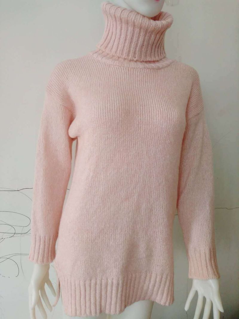 Pull tricoté à manches courtes et col haut pour femme, mode automne/hiver 2024, en mohair, chaud, à la mode, OL_voghion.com