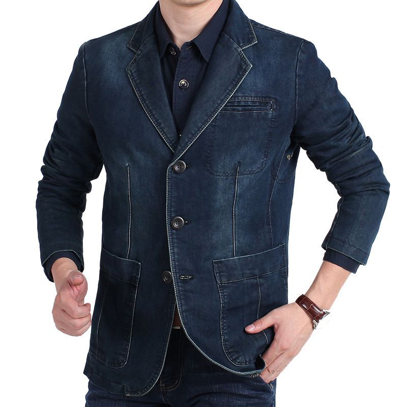 Jeansanzug für Herren, lässig, locker, große Größe, Jugend-Jeansanzugjacke_voghion.com