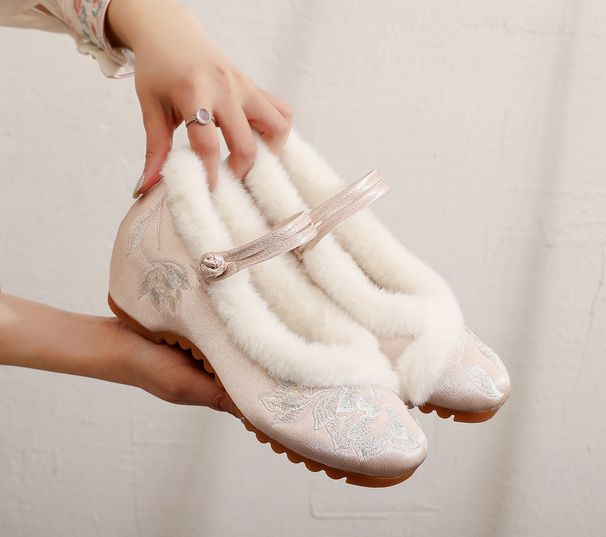 Chaussures de danse en tissu brodées à bout rond et montantes pour femmes_voghion.com