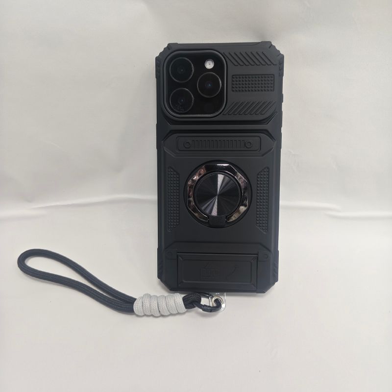 360 ° Rotating Metal Car Bracket Ring Wallet Card Slot Lanyard Phone Case For Iphone 16 E 14 11 13 15 Pro Max Back Cover_voghion.com