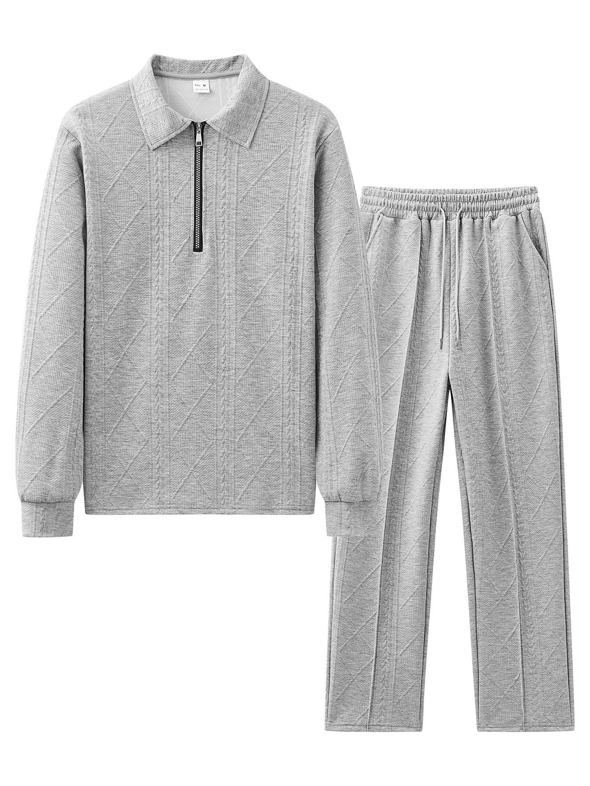 Herrenbekleidung Set aus Jacquard-Strickpullover und Hose mit geradem Bein – leichte Sportbekleidung für Frühling/Herbst in Weiß/Schwarz/Khaki/Hellgrau_voghion.com