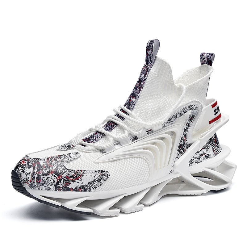 Oberbekleidung für vier Jahreszeiten: Atmungsaktive Flyknit Blade-Jugendschuhe mit hohem Schaft und Schnürung, lässige Einzelschuhe, sportliche, modische Sockenmündung_voghion.com