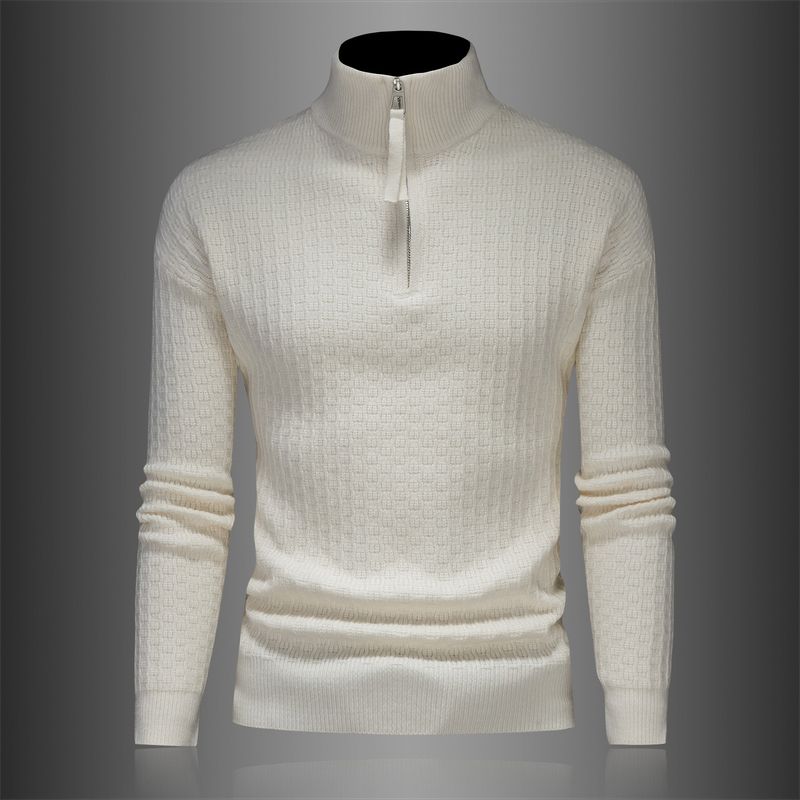 Maglione da uomo slim fit in maglia - Pullover con mezza zip e collo alto, tinta unita minimalista, strato di base invernale a maniche lunghe (bianco/nero, taglie dalla M alla 4XL)_voghion.com
