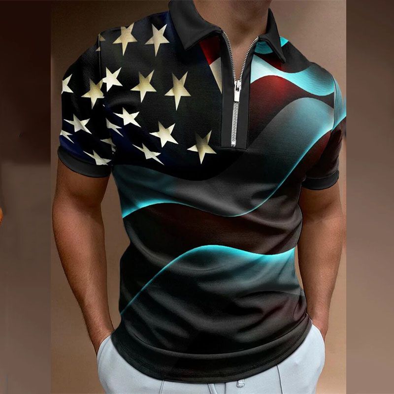 Meeste Spordiprint 3D Lühikeste Varrukatega Tõmblukuga Polo T-särk Spordirõivad vabaaja meeste riided_voghion.com