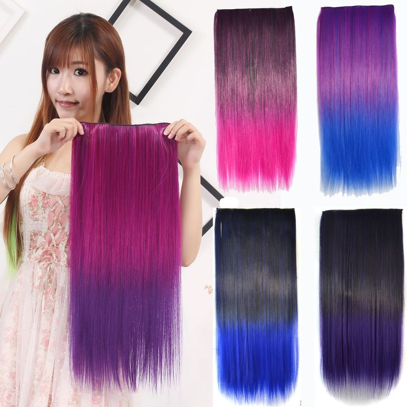 Perruques, perruques colorées à cinq clips, extensions de cheveux longs et raides en une seule pièce, extensions de cheveux à clipser_voghion.com