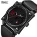 Men's Stylish Square Leather Strap Quartz Watch With Date And Week Display - Japanese PC32 Movement, Mineral Crystal, Stainless Steel Buckle_voghion.com