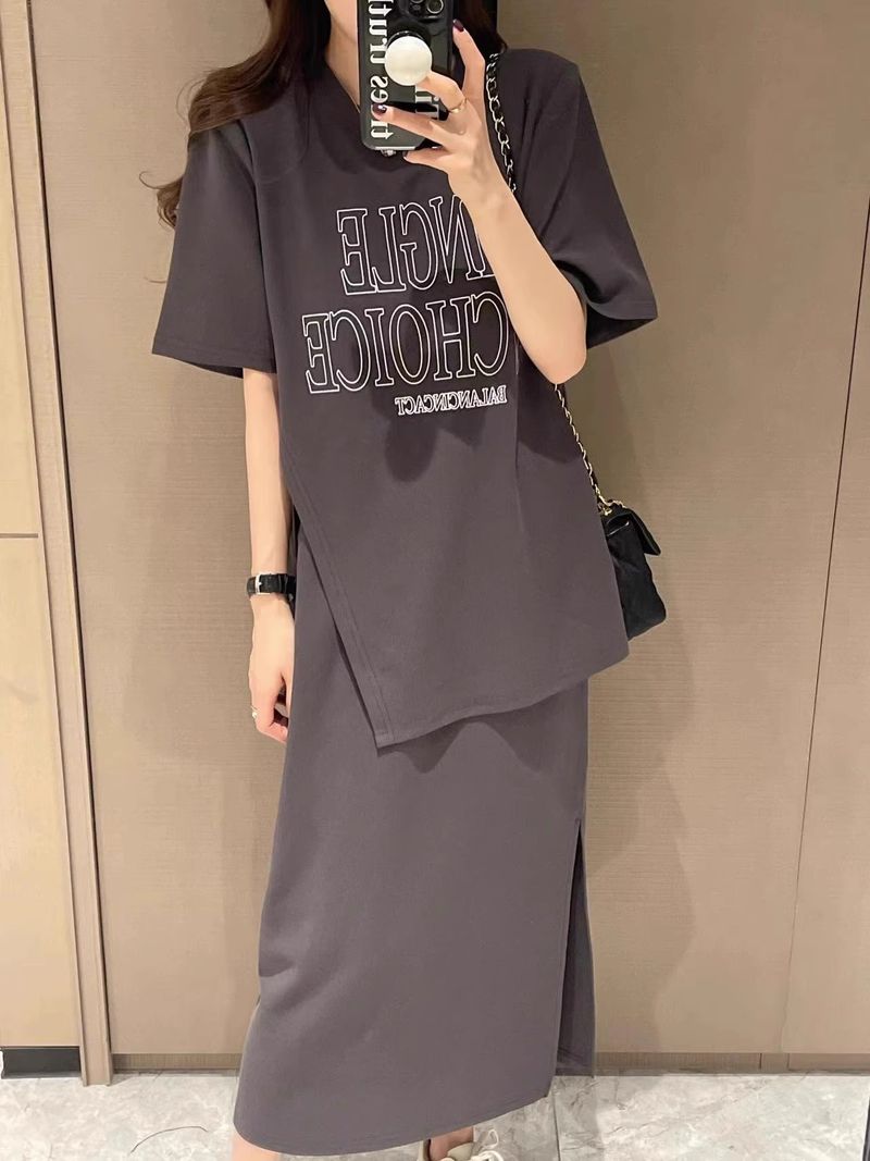 Damen Sommermode-Set, Bauchbedeckender Schlankheitsrock, Zweiteiliges Set Für Übergrößen-Frauen 1,0-150 kg_voghion.com