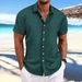 Men's Clothing Cotton And Linen Striped Jacquard Casual Loose Short Sleeved Shirt_voghion.com