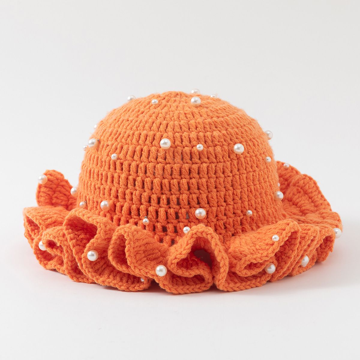 Berretto lavorato a maglia da donna con perle e pizzo, caldo cappello invernale primaverile autunnale, morbido filato acrilico, traspirante e antivento, design con parte superiore arrotondata_voghion.com