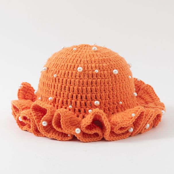 Berretto lavorato a maglia da donna con perle e pizzo, caldo cappello invernale primaverile autunnale, morbido filato acrilico, traspirante e antivento, design con parte superiore arrotondata_voghion.com