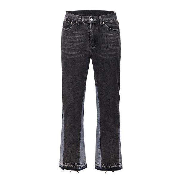High Street Style Hip-hop Spliced Micro Flared Personalized Jeans_voghion.com