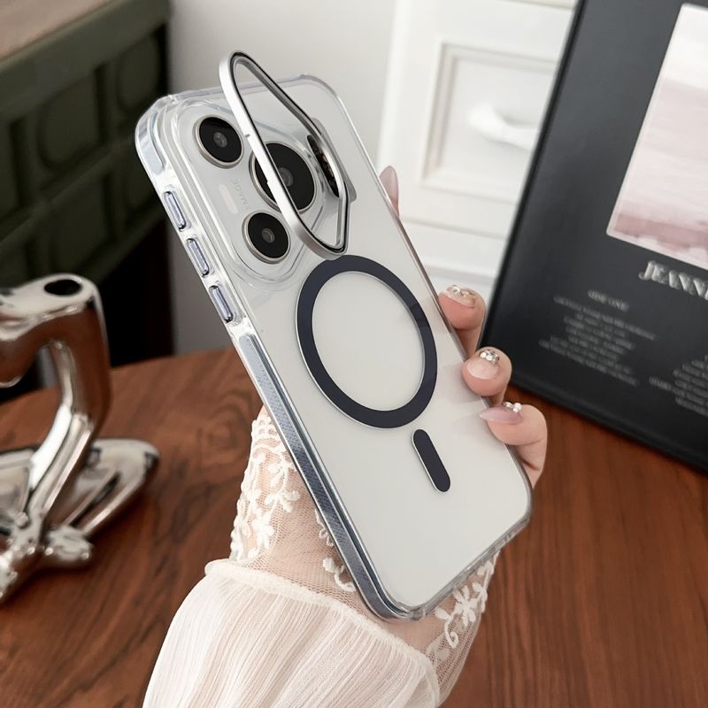 Capas e capas para celular adequadas para Huawei P70 com suporte de lente de metal, capa magnética de alta transparência para celular, capa protetora antiqueda, capa rígida de PC_voghion.com