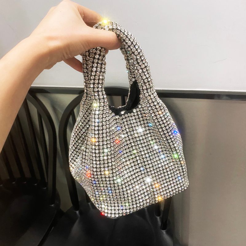 Shiny Crystal Clutch purse bucket Shoulder bag rhinestone Handmade purses and handbags luxury Designer Evening clutch Bag Purse_voghion.com