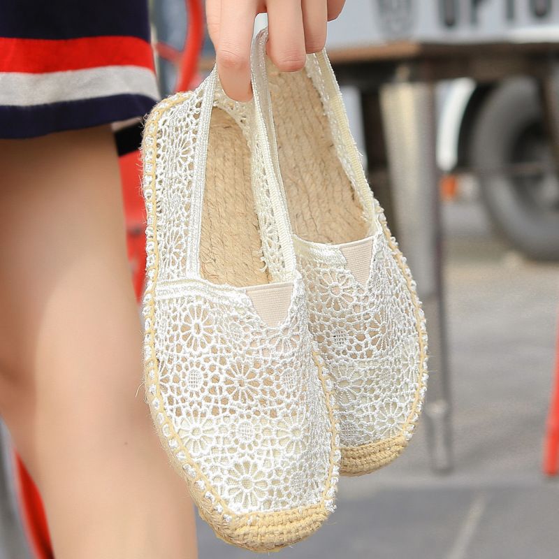 Neue leinengewebte Spitzen-Fischerschuhe für Damen, schweißabsorbierend, atmungsaktiv und vielseitig einsetzbar, lässige Halbschuhe für Faule_voghion.com