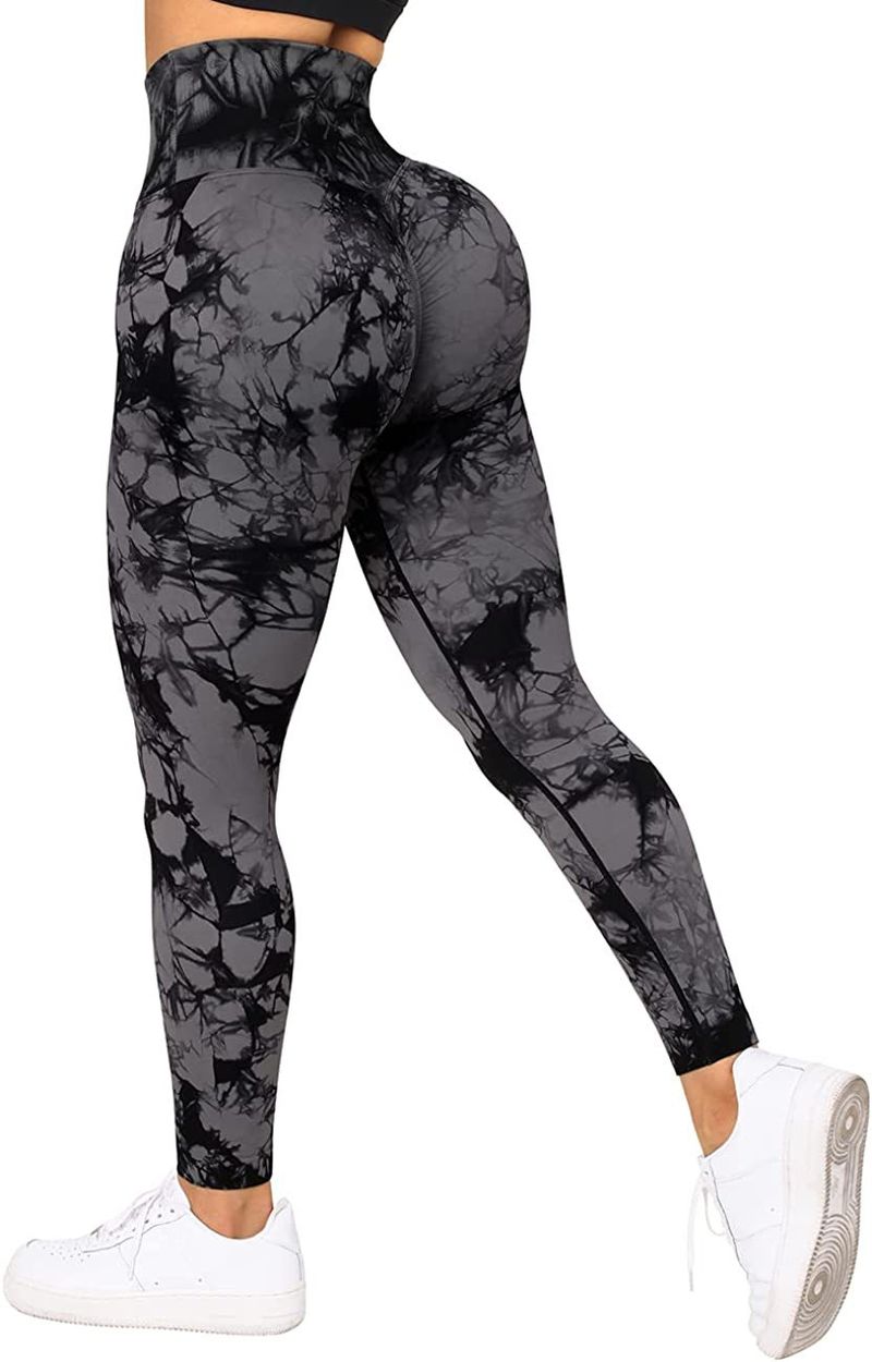 Vêtements de sport épais pour femmes, Yoga, fitness, taille haute, rebond, hanches pêche, taille croisée, teinture par nouage, leggings respirants_voghion.com