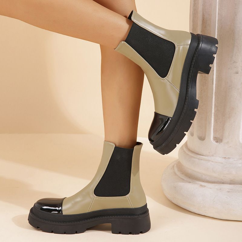 Large size short boots for women new autumn and winter thick-soled color-blocking short boots  heightening chimney boots_voghion.com