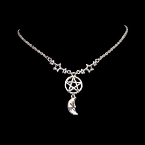 Collana unisex con pentagramma, luna e stella_voghion.com