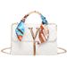 V-Pattern Quilted Square Bag With Scarf & Tassel - Stylish Lock Chain Shoulder Purse | Unique Geometric Print Crossbody Bag_voghion.com