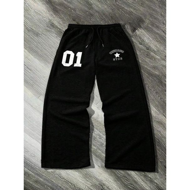 Unisex-Jogginghose mit Buchstabendruck – locker sitzende Jogginghose mit elastischem Bund, weichem Fleecefutter, bequem für Freizeitkleidung und Training (Schwarz, Grau)_voghion.com