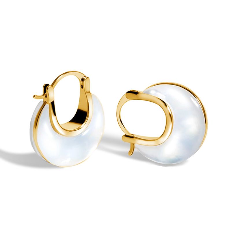 Orecchini a cerchio con fibbia ad ardiglione in madreperla bianca, gioielli da donna, design di alta qualità, leggeri e di lusso._voghion.com