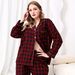 Pigiama in flanella taglie forti - Pigiama invernale caldo ed elegante con stampa a quadri rossi/neri, completo da notte a maniche lunghe per donna_voghion.com