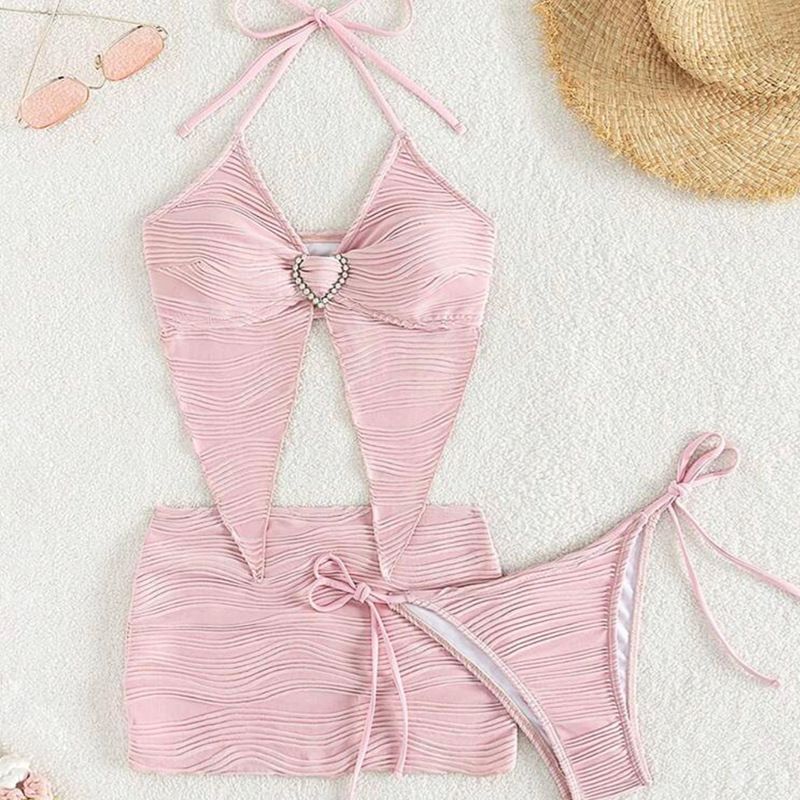 Seksi Bikini Üç Parçalı Sıcak Kız Yüksek Bel Göbek Kapatan Mayo Bikini_voghion.com