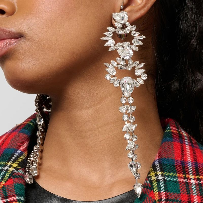 New Geometric Round Ear Clips Women's Pierced Tassel Earrings Versatile Rhinestone Earrings Earrings_voghion.com