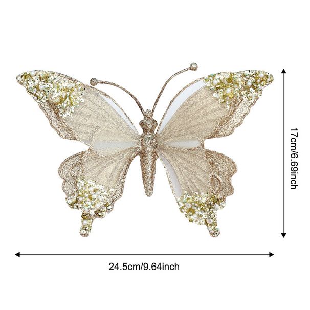 Decorazioni natalizie a forma di farfalla di cristallo scintillante – Decorazioni scintillanti per l'albero di Natale, la casa, le feste (oro, rosa, argento, rosso)_voghion.com